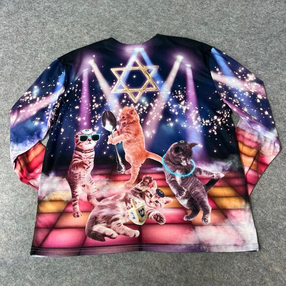 Faux Real Mens Cats, Dreidel and Silver Spoon Novelty Printed Long Sleeve Shirt - Picture 2 of 12